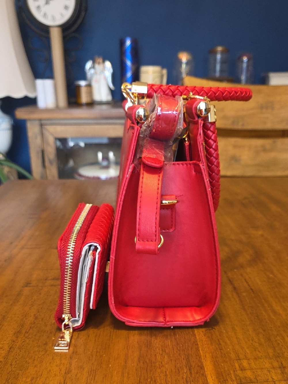 Bebe Red Woven Tote Handbag with Matching Wallet Nwt - Picture 6 of 16